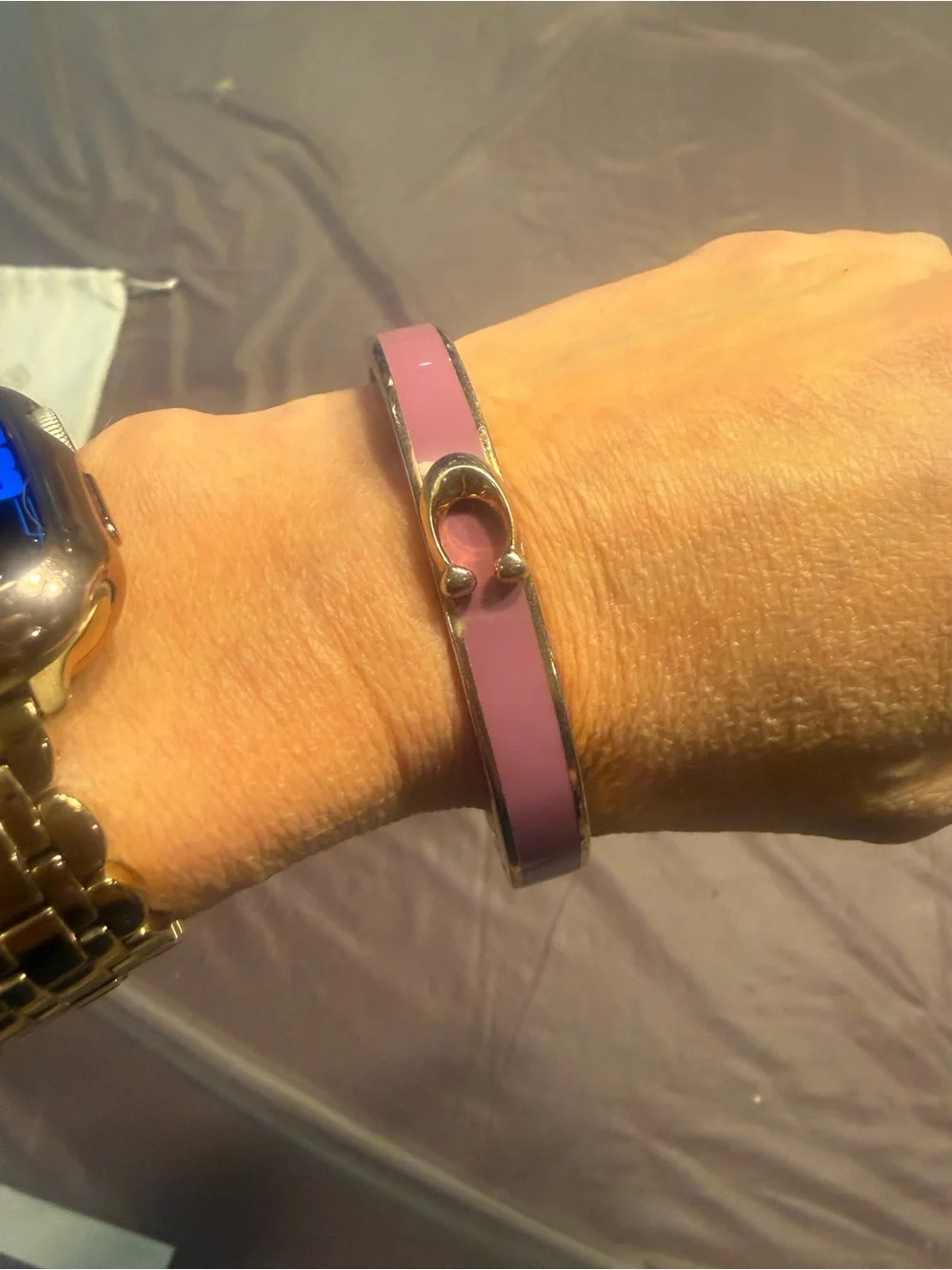 COACH Women's C Logo Hinged Bangle Bracelet Gold St Steel & Purple Enamel